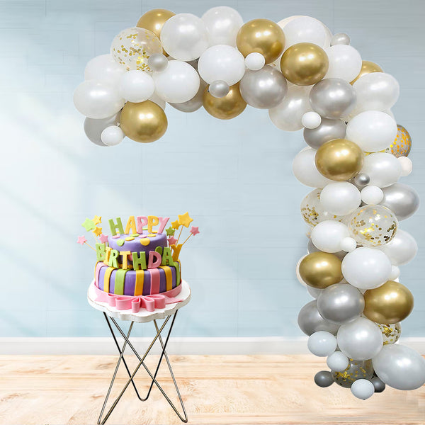 Balloon Arch, Foil Curtain & Balloon Ribbon Set - White & Gold - 165pcs
