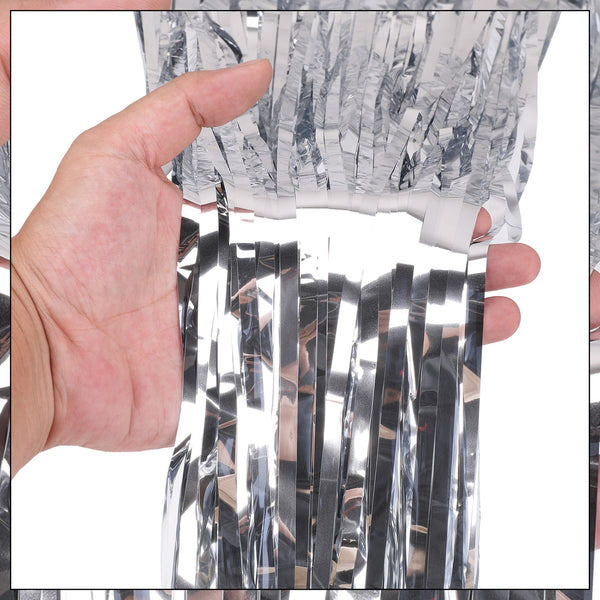 Balloon Arch, Foil Curtain & Balloon Ribbon Set - Silver, White & Gold - 123pcs