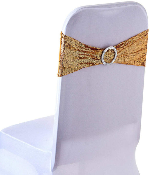 Spandex Sequin Chair Band With Round Diamante Buckle