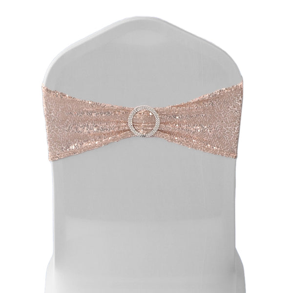 Spandex Sequin Chair Band With Round Diamante Buckle