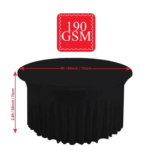 60" Round Spandex Tablecloth With Skirt - Black