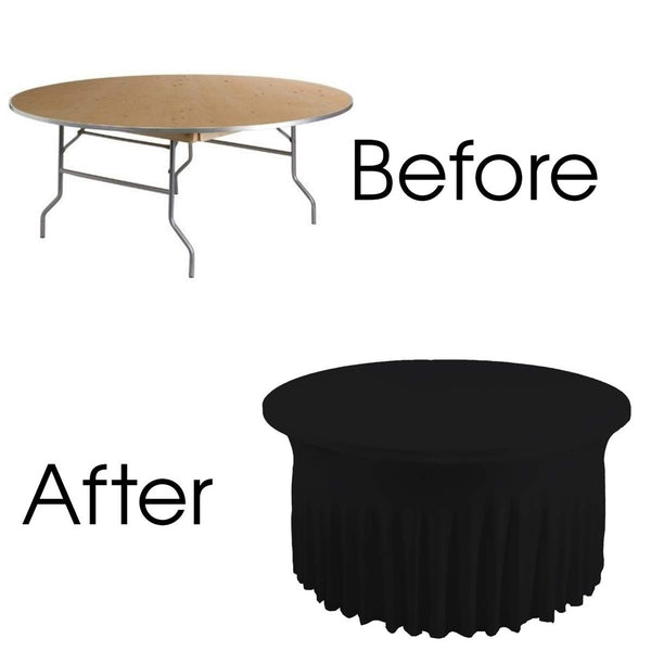 60" Round Spandex Tablecloth With Skirt - Black