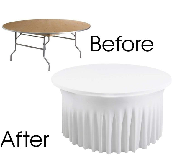60" Round Spandex Tablecloth With Skirt - White