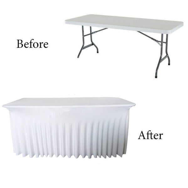 183cm x 74cm Rectangle Spandex Tablecloth With Skirt - White