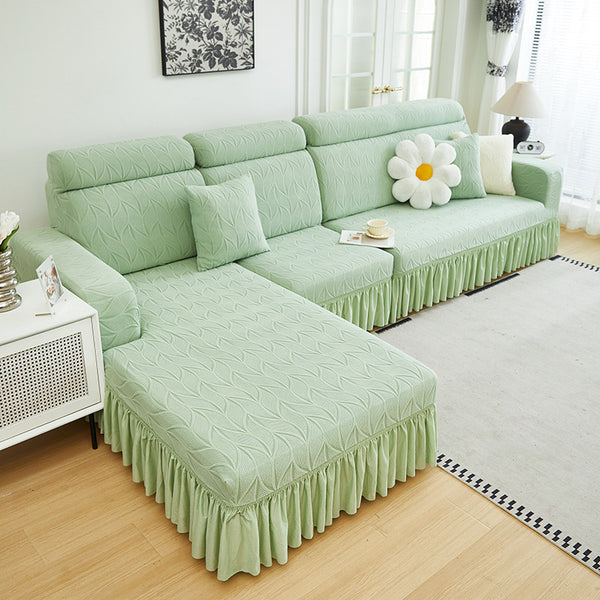 Leaf Pattern Sofa Cover With Skirt