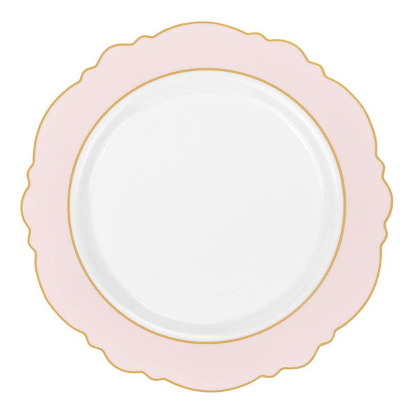 Scallop Disposable Plastic Plates 40 pcs Combo Pack - Pink & Gold-Trimmed