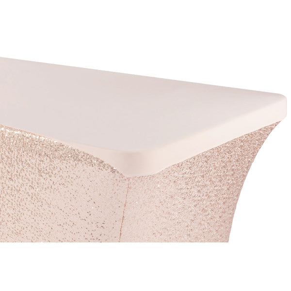 Glitz Sequin Spandex Table Cover 6 FT Rectangular - Blush/Rose Gold