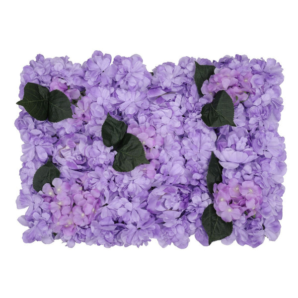 Hydrangea Artificial Flower Wall Panel 60cm x 40cm - Violet with Leaves