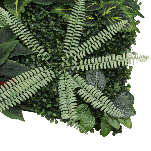 Artificial Green Grass Wall Panel 60cm x 40cm - Green with 5 Flowers