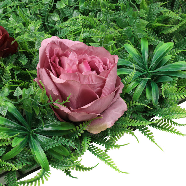 Artificial Flower Panel - Green Grass with Lavender & Purple Roses