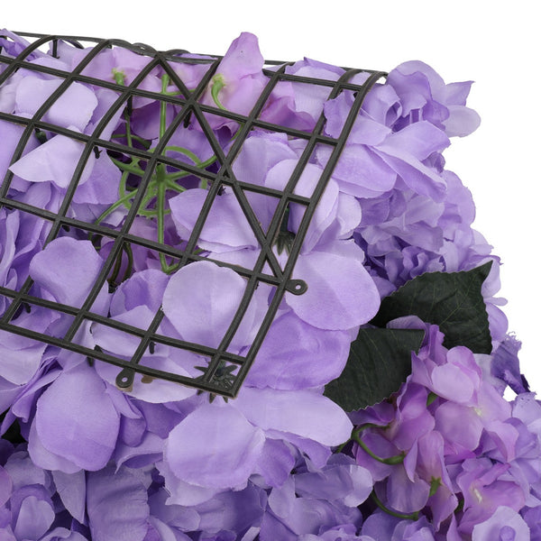 Hydrangea Artificial Flower Wall Panel 60cm x 40cm - Violet with Leaves