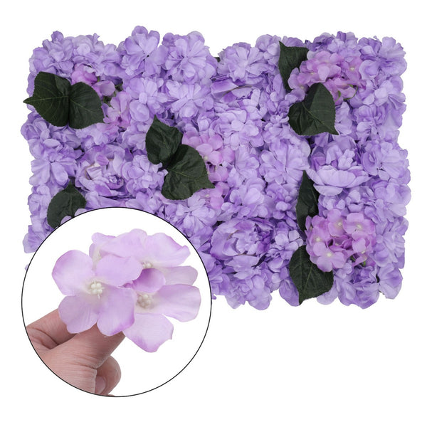Hydrangea Artificial Flower Wall Panel 60cm x 40cm - Violet with Leaves