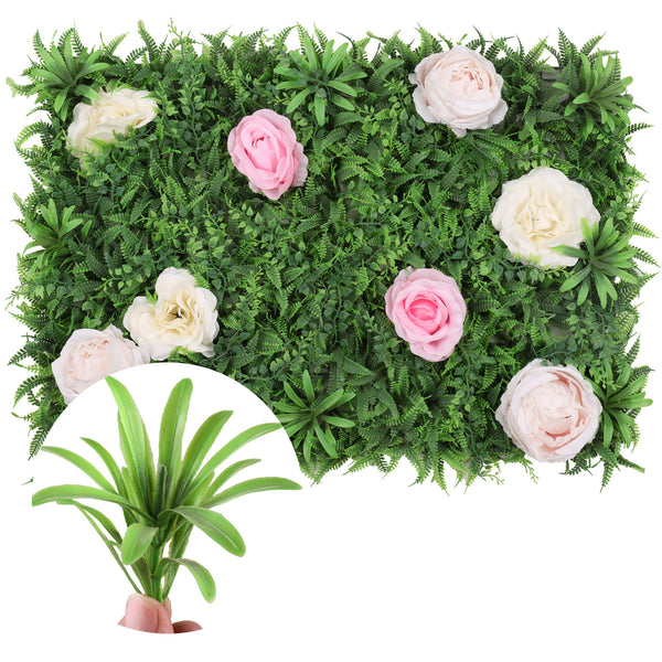 Artificial Flower Panel - Green Grass with Different Shades Roses