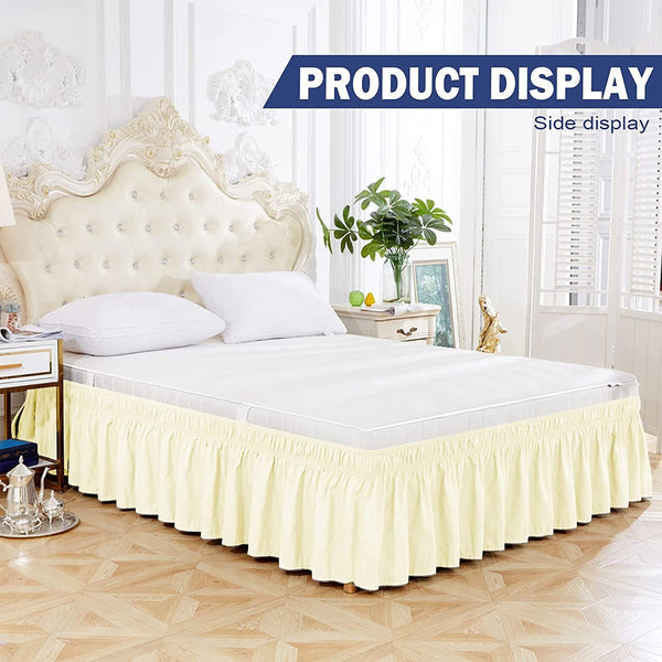 Bed Skirt Wrap Around Elastic Dust Ruffles Solid Color Wrinkle and Fade Resistant with Adjustable Elastic Belt 15 Inch Drop - kuogo