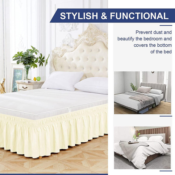 Bed Skirt Wrap Around Elastic Dust Ruffles Solid Color Wrinkle and Fade Resistant with Adjustable Elastic Belt 15 Inch Drop - kuogo