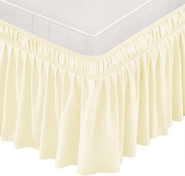 Bed Skirt Wrap Around Elastic Dust Ruffles Solid Color Wrinkle and Fade Resistant with Adjustable Elastic Belt 15 Inch Drop - kuogo