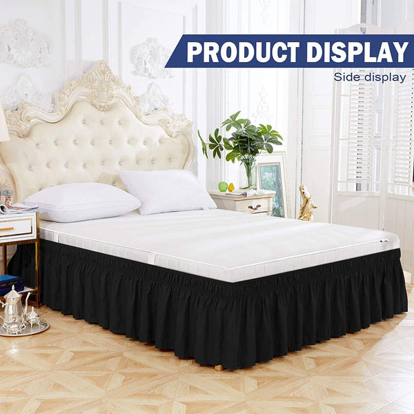 Elastic Bed Ruffle Easy Wrap Around Ruffle - Microfiber Bed Skirt with Adjustable Elastic Belt 16 Inch Tailored Drop Bed skirt - kuogo