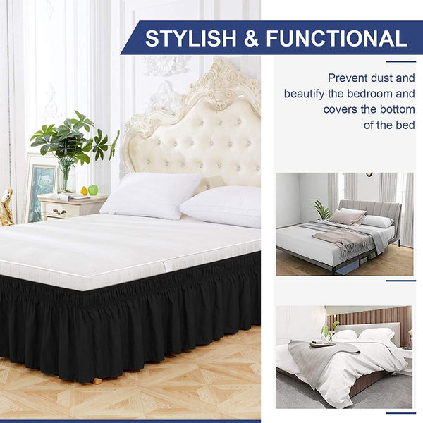 Elastic Bed Ruffle Easy Wrap Around Ruffle - Microfiber Bed Skirt with Adjustable Elastic Belt 16 Inch Tailored Drop Bed skirt - kuogo