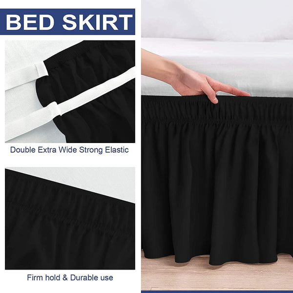 Elastic Bed Ruffle Easy Wrap Around Ruffle - Microfiber Bed Skirt with Adjustable Elastic Belt 16 Inch Tailored Drop Bed skirt - kuogo