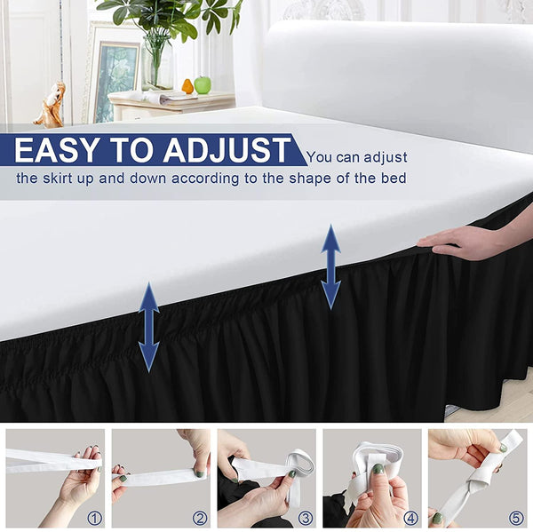 Elastic Bed Ruffle Easy Wrap Around Ruffle - Microfiber Bed Skirt with Adjustable Elastic Belt 16 Inch Tailored Drop Bed skirt - kuogo