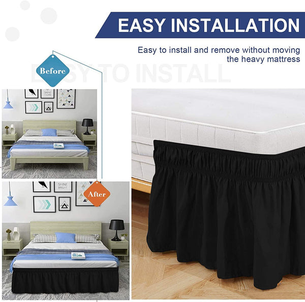 Elastic Bed Ruffle Easy Wrap Around Ruffle - Microfiber Bed Skirt with Adjustable Elastic Belt 16 Inch Tailored Drop Bed skirt - kuogo