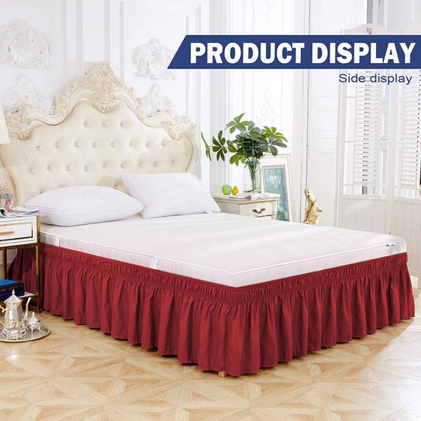 Red Bed Skirt Queen/King Size Wrap Around Dust Ruffles 15 inch Drop Elastic Easy Install Bed skirt Wrinkle Fade Resistance Machine Washable - kuogo