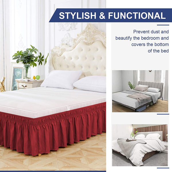 Red Bed Skirt Queen/King Size Wrap Around Dust Ruffles 15 inch Drop Elastic Easy Install Bed skirt Wrinkle Fade Resistance Machine Washable - kuogo