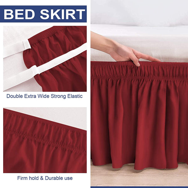 Red Bed Skirt Queen/King Size Wrap Around Dust Ruffles 15 inch Drop Elastic Easy Install Bed skirt Wrinkle Fade Resistance Machine Washable - kuogo