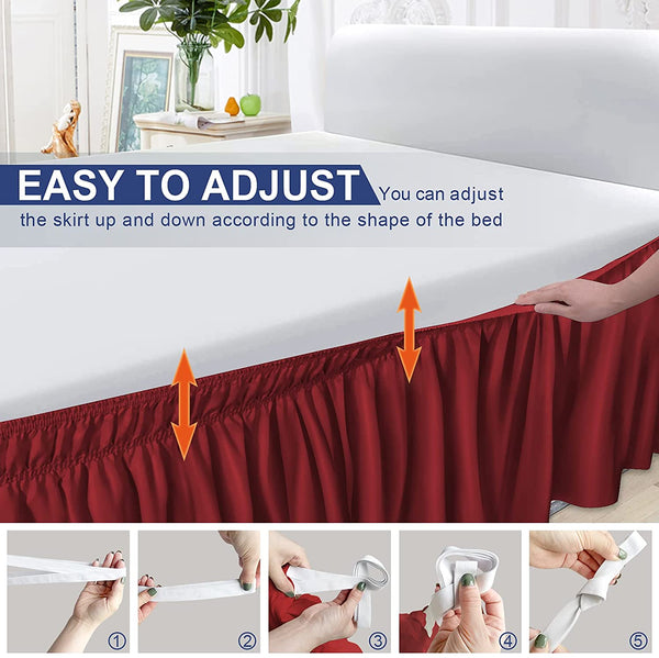 Red Bed Skirt Queen/King Size Wrap Around Dust Ruffles 15 inch Drop Elastic Easy Install Bed skirt Wrinkle Fade Resistance Machine Washable - kuogo