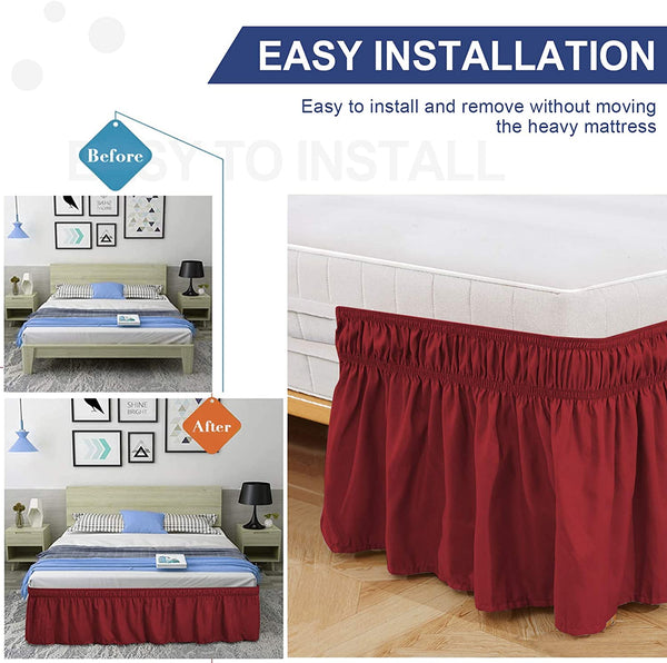 Red Bed Skirt Queen/King Size Wrap Around Dust Ruffles 15 inch Drop Elastic Easy Install Bed skirt Wrinkle Fade Resistance Machine Washable - kuogo