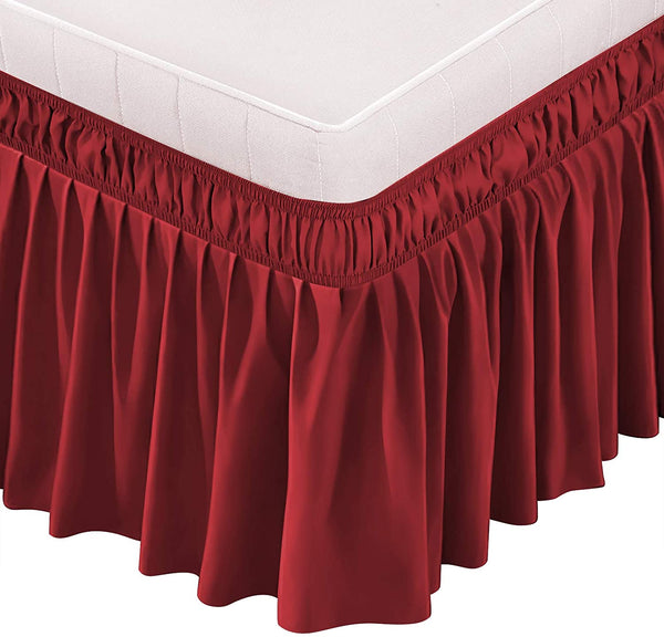 Red Bed Skirt Queen/King Size Wrap Around Dust Ruffles 15 inch Drop Elastic Easy Install Bed skirt Wrinkle Fade Resistance Machine Washable - kuogo