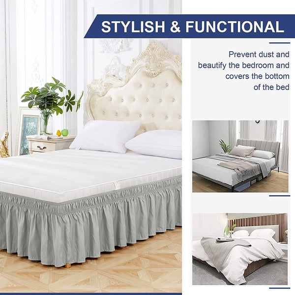 Wrap Around Bed Skirt Fashion Elastic Dust Ruffle Silky Soft & Wrinkle Free Classic Stylish Look in Your Bedroom - kuogo