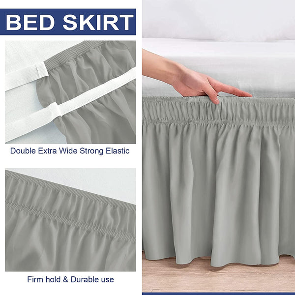 Wrap Around Bed Skirt Fashion Elastic Dust Ruffle Silky Soft & Wrinkle Free Classic Stylish Look in Your Bedroom - kuogo