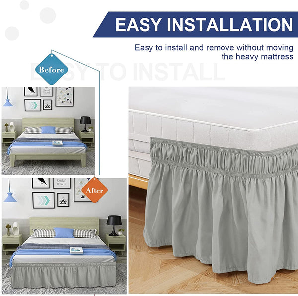 Wrap Around Bed Skirt Fashion Elastic Dust Ruffle Silky Soft & Wrinkle Free Classic Stylish Look in Your Bedroom - kuogo