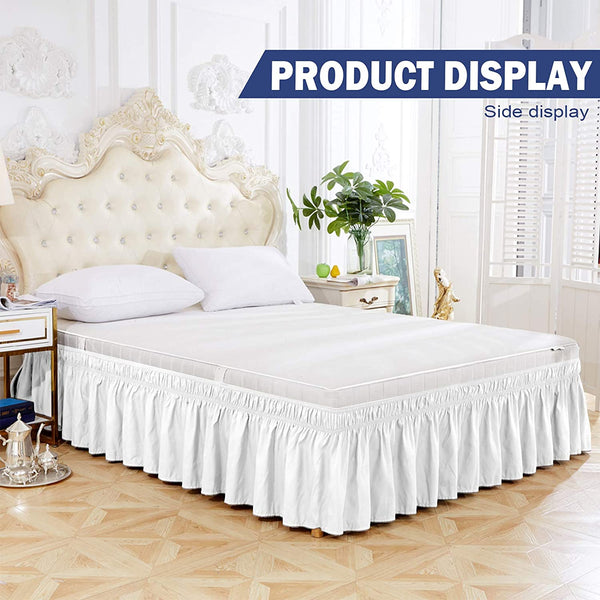 Wrap Around White Bed Skirts 15 Inch Drop with Elastic No Top Cover Dust Ruffles Queen-King Size - kuogo