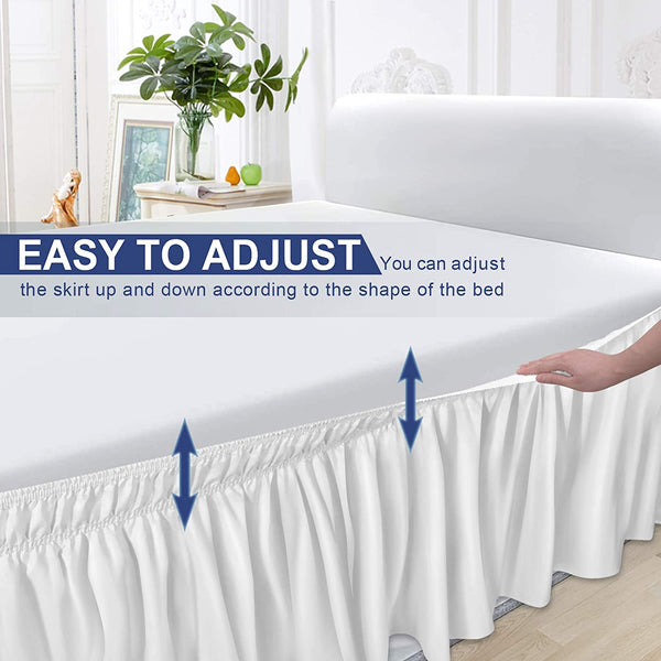 Wrap Around White Bed Skirts 15 Inch Drop with Elastic No Top Cover Dust Ruffles Queen-King Size - kuogo