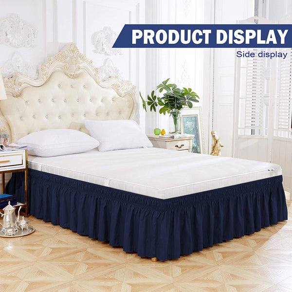 Navy Blue Bed Skirt 15-16 inch Drop Dust Ruffle Three Fabric Sides Wrap Around with Elastic No Top Easy Queen/King sizes - kuogo