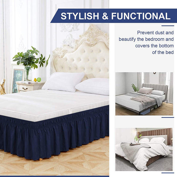 New Wrap Around Elastic Bed Skirt 16 Inch Drop  Easy Fit Wrinkle & Fade Resistant Silky Luxurious Fabric - kuogo