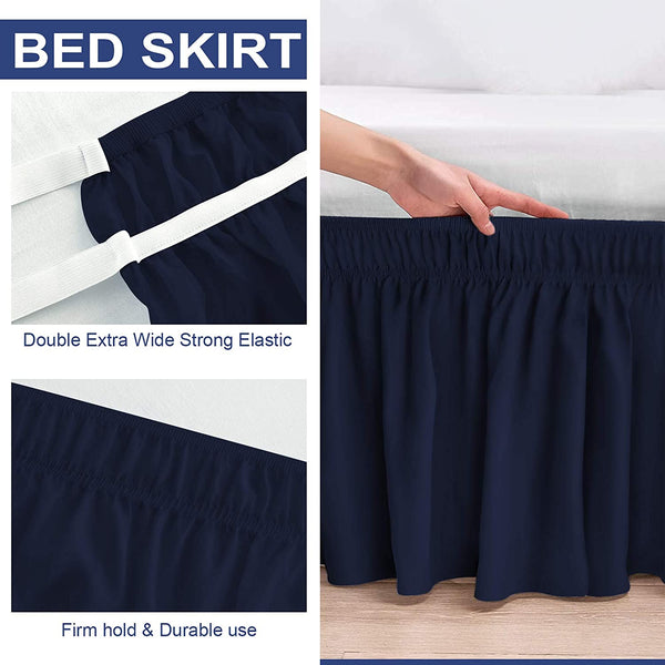 New Wrap Around Elastic Bed Skirt 16 Inch Drop  Easy Fit Wrinkle & Fade Resistant Silky Luxurious Fabric - kuogo