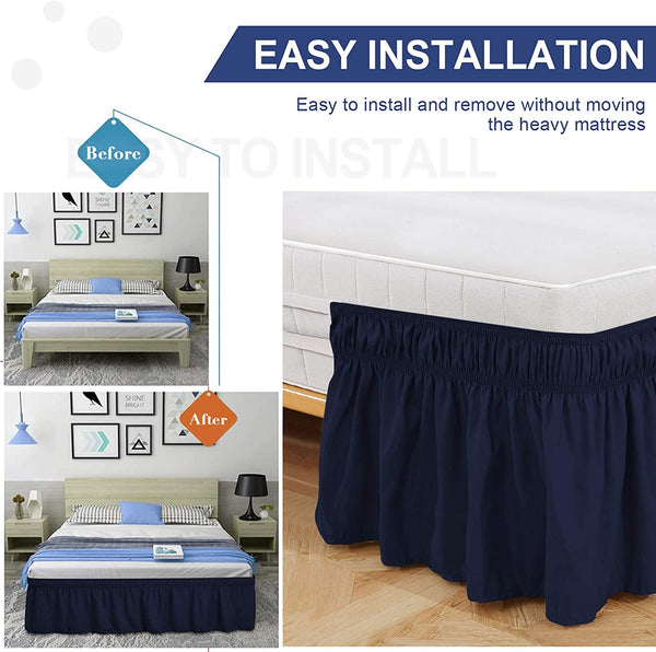 New Wrap Around Elastic Bed Skirt 16 Inch Drop  Easy Fit Wrinkle & Fade Resistant Silky Luxurious Fabric - kuogo