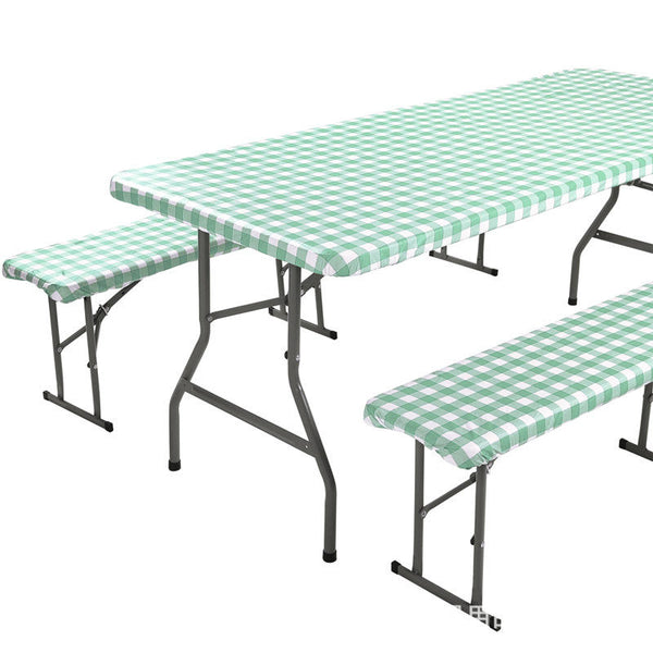 Fitted Oilproof Waterproof Plastic Checkered Design Camping Picnic Table Covers Bench Cover Sets