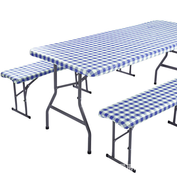 Fitted Oilproof Waterproof Plastic Checkered Design Camping Picnic Table Covers Bench Cover Sets