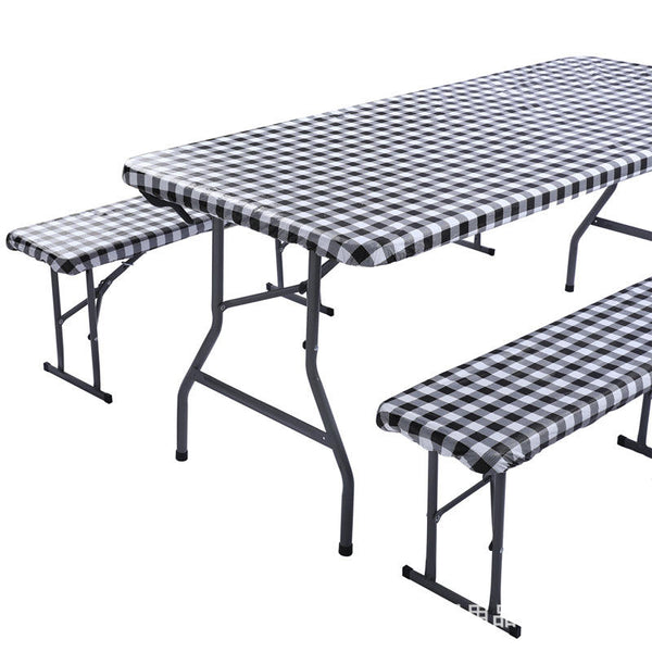 Fitted Oilproof Waterproof Plastic Checkered Design Camping Picnic Table Covers Bench Cover Sets