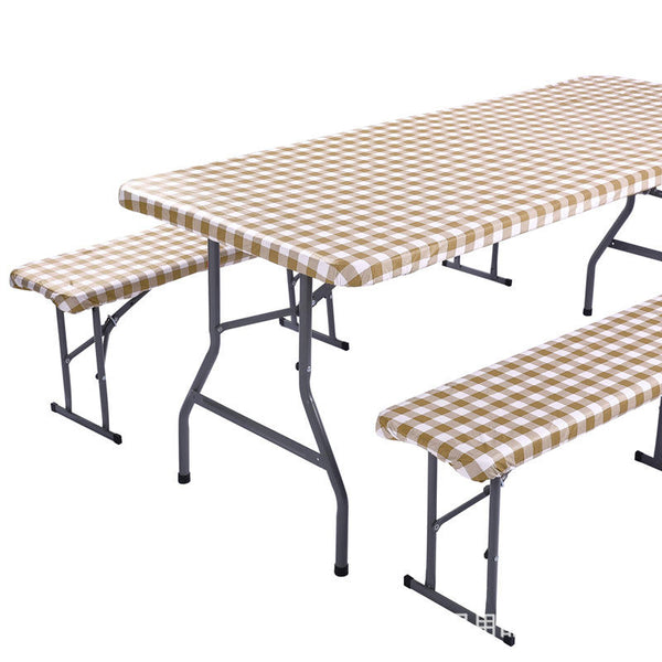 Fitted Oilproof Waterproof Plastic Checkered Design Camping Picnic Table Covers Bench Cover Sets