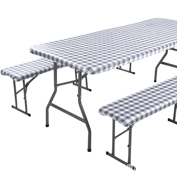 Fitted Oilproof Waterproof Plastic Checkered Design Camping Picnic Table Covers Bench Cover Sets