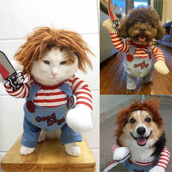 Halloween Pet Funny Costume Cosplay Doll Holding A Knife Pet Clothes