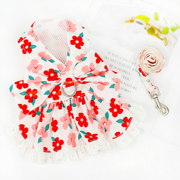 Dog Skirt With Harness And Leash Set Floral Dog Strap Dress