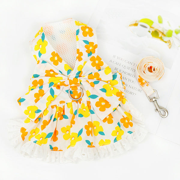 Dog Skirt With Harness And Leash Set Floral Dog Strap Dress