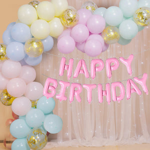 Pastel Balloon Arch With Happy Birthday Foil Balloon Set - 81pcs