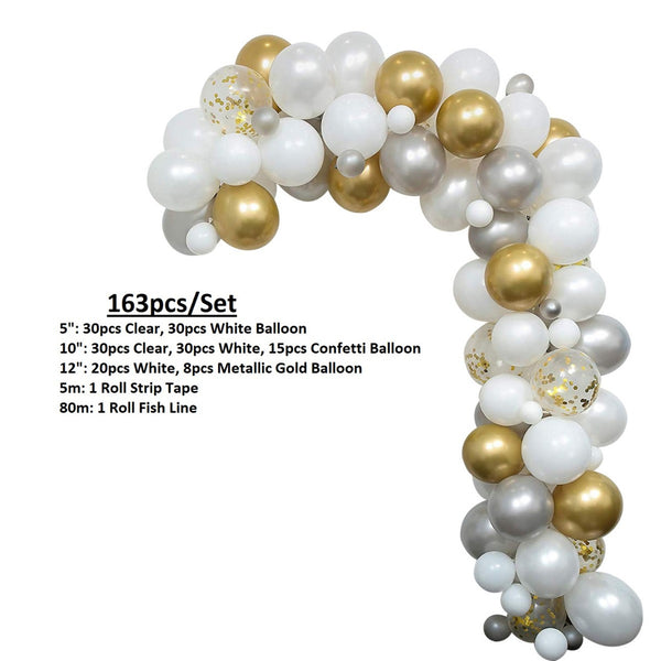 5m Latex Balloon Arch Kit - Clear, Gold, 163pcs